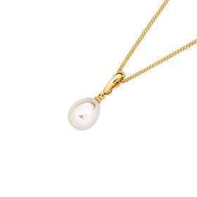 9ct+Gold+Cultured+Freshwater+Pearl+Teardrop+Pendant