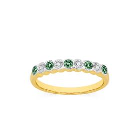 9ct+Gold+Natural+Emerald+%26+Diamond++Alternative+Band