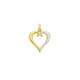 9ct+Gold+Two+Tone+Diamond-cut+Heart+Pendant