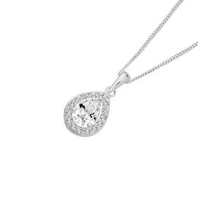 Silver+Pear+Cubic+Zirconia+Cluster+Pendant