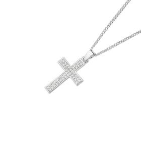 Silver+20mm+Pave+Cubic+Zirconia+Square+End+Cross+Pendant