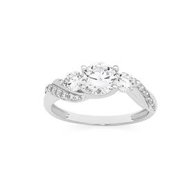 Sterling+Silver+3+Stone+Cubic+Zirconia+with+CZ+Twist+Band+Ring