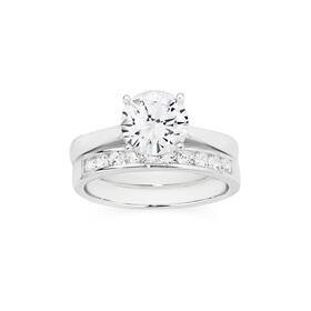 Silver+Solitaire+CZ+With+CZ+Band+Ring+Set