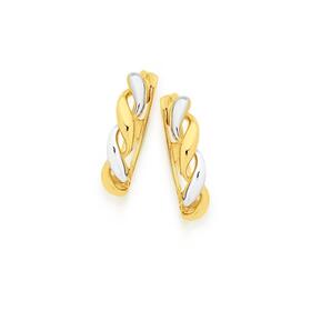 9ct+Gold+Two+Tone+10mm+Twist+Huggie+Earrings