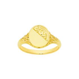 9ct+Gold+Filigree+Engravable+%26+Polished+Oval+Signet+Ring