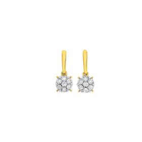 9ct+Two+Tone+Gold+Diamond+Cluster+Drop+Stud+Earrings