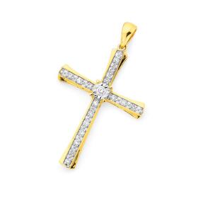 9ct+Gold+Diamond+Cross+Pendant