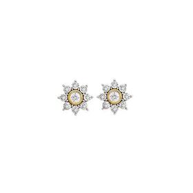 9ct+Two+Tone+Gold+Diamond+Flower+Cluster+Stud+Earrings