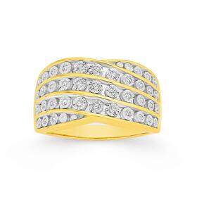 9ct+Gold+Diamond+Wide+Band