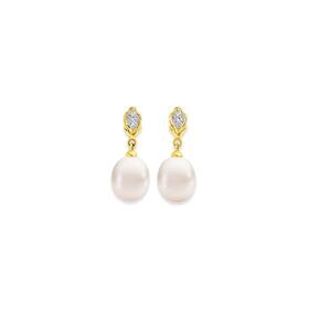9ct-Gold-Cultured-Freshwater-Diamond-Drop-Earrings on sale