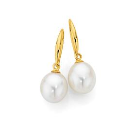 9ct+Gold%2C+Cultured+Fresh+Water+Pearl+Earrings