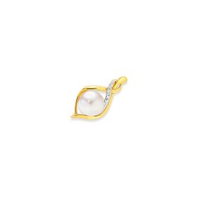 9ct+Gold+Cultured+Freshwater+Pearl+%26amp%3B+Diamond+Swirl+Slider+Pendant