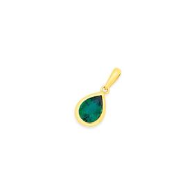 9ct+Gold+Created+Emerald+Pendant