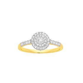 9ct+Gold+Diamond+Round+Cluster+Ring