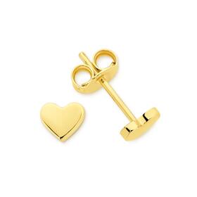 9ct+Gold+5mm+Flat+Heart+Stud+Earrings