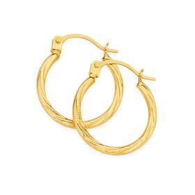 9ct+Gold+12mm+Beaded+Twist+Hoop+Earrings