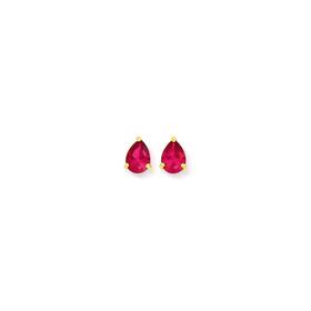 9ct+Gold+Created+Ruby+Pear+Stud+Earrings