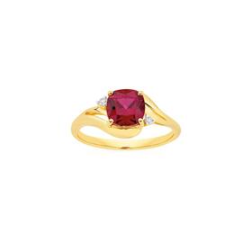 9ct+Gold+Created+Ruby+%26+Diamond+Shoulder+Ring