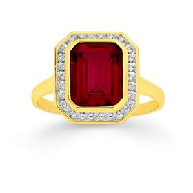 9ct+Gold+Created+Ruby+%26amp%3B+Diamond+Frame+Ring