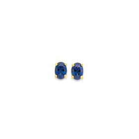 9ct+Gold+Created+Sapphire+Oval+Stud+Earrings