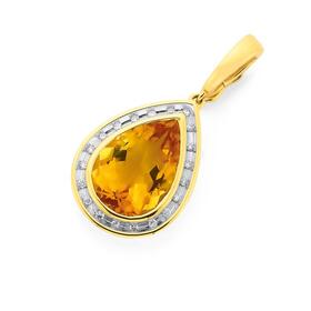 9ct+Gold+Citrine+Pear+Shape+Enhancer+Pendant