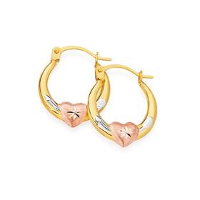 9ct-Gold-Tri-Tone-10mm-Satin-Diamond-Cut-Heart-Croele-Earrings on sale