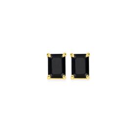 9ct+Gold+Black+Sapphire+Emerald+Cut+Stud+Earrings