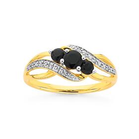 9ct+Gold+Sapphire+%26+Diamond+Ring