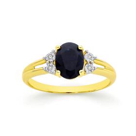 9ct-Gold-Black-Sapphire-Diamond-Ring on sale
