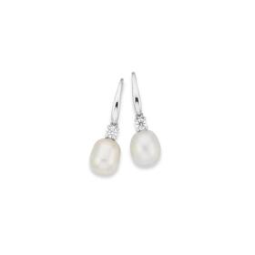 Silver-Pearl-CZ-Drop-Earrings on sale