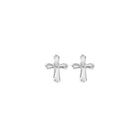 Silver+Tapered+Baguette+CZ+Cross+Stud+Earrings