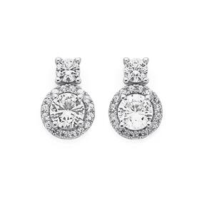 Sterling+Silver+CZ+on+Small+Round+CZ+Cluster+Stud+Earrings