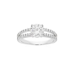 Sterling+Silver+Round+Cubic+Zirconia+On+Double+Split+Cubic+Zirconia+Band