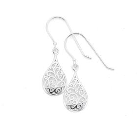 Sterling+Silver+Filigree+Pear+Shape+Drop+Hook+Earrings