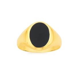 9ct+Gold+Black+Agate+Oval+Signet+Gents+Ring