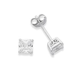 Sterling+Silver+5mm+4+Claw+Cubic+Zirconia+Cushion+Cut+Earrings