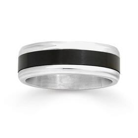 Stainless+Steel+Black+Centre+Gents+Ring