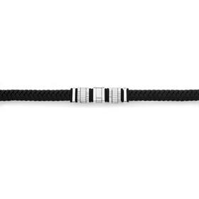 Steel-21cm-Black-Leather-Bracelet on sale