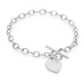 Sterling+Silver+CZ+Heart+FOB+Bracelet