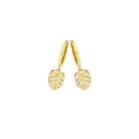 9ct+Gold+9mm+Leaf+Drop+Huggie+Earrings