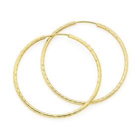 9ct+Gold+30mm+Diamond-cut+Hoop+Earrings