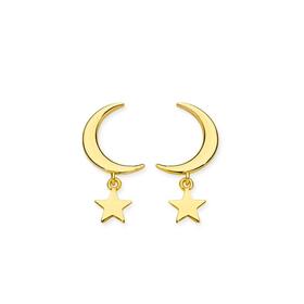 9ct+Gold+Moon+%26+Star+Drop+Stud+Earrings