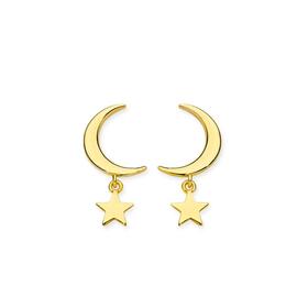 9ct-Gold-Moon-Star-Drop-Stud-Earrings on sale