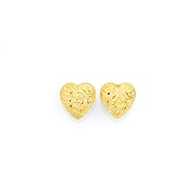 9ct+Gold+8mm+Diamond-cut+Domed+Heart+Stud+Earrings