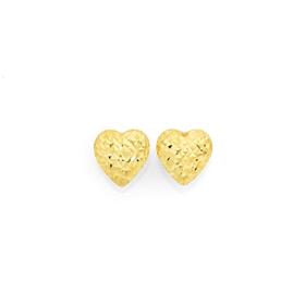 9ct-Gold-8mm-Diamond-cut-Domed-Heart-Stud-Earrings on sale
