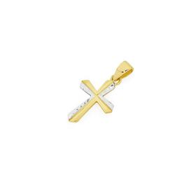 9ct+Gold+Two+Tone+14mm+Half+Diamond-Cut+Edge+Fluted+Cross+Pendant