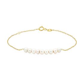 9ct+Gold+18.5cm+Cultured+Fresh+Water+Pearl+Bracelet+with+Chain