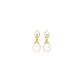 9ct+Gold+Cultured+Freshwater+Pearl+%26+Cubic+Zirconia+Stud+Earrings