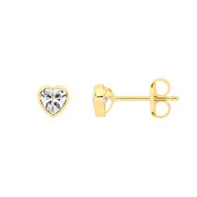 9ct+Gold+Cubic+Zirconia+Heart+Stud+Earrings