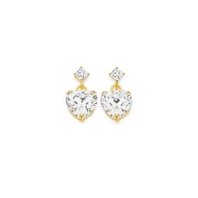 9ct+Gold+Cubic+Zirconia+Drop+Stud+Earrings